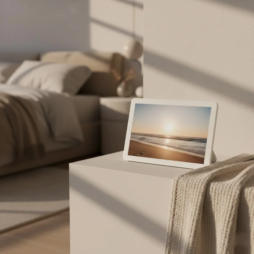 Digital photo frame displaying family photos