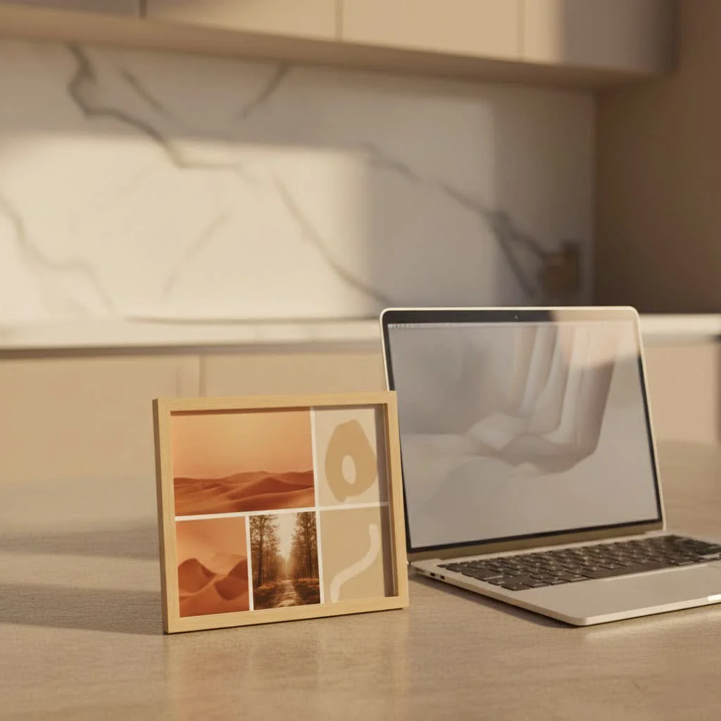 Digital photo frame displaying family pictures