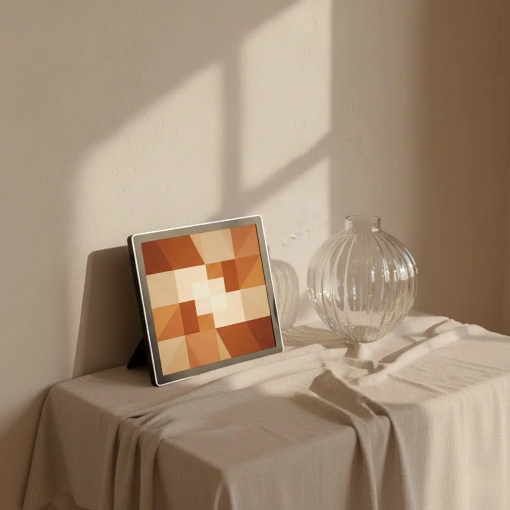 Digital picture frame displaying a family photo