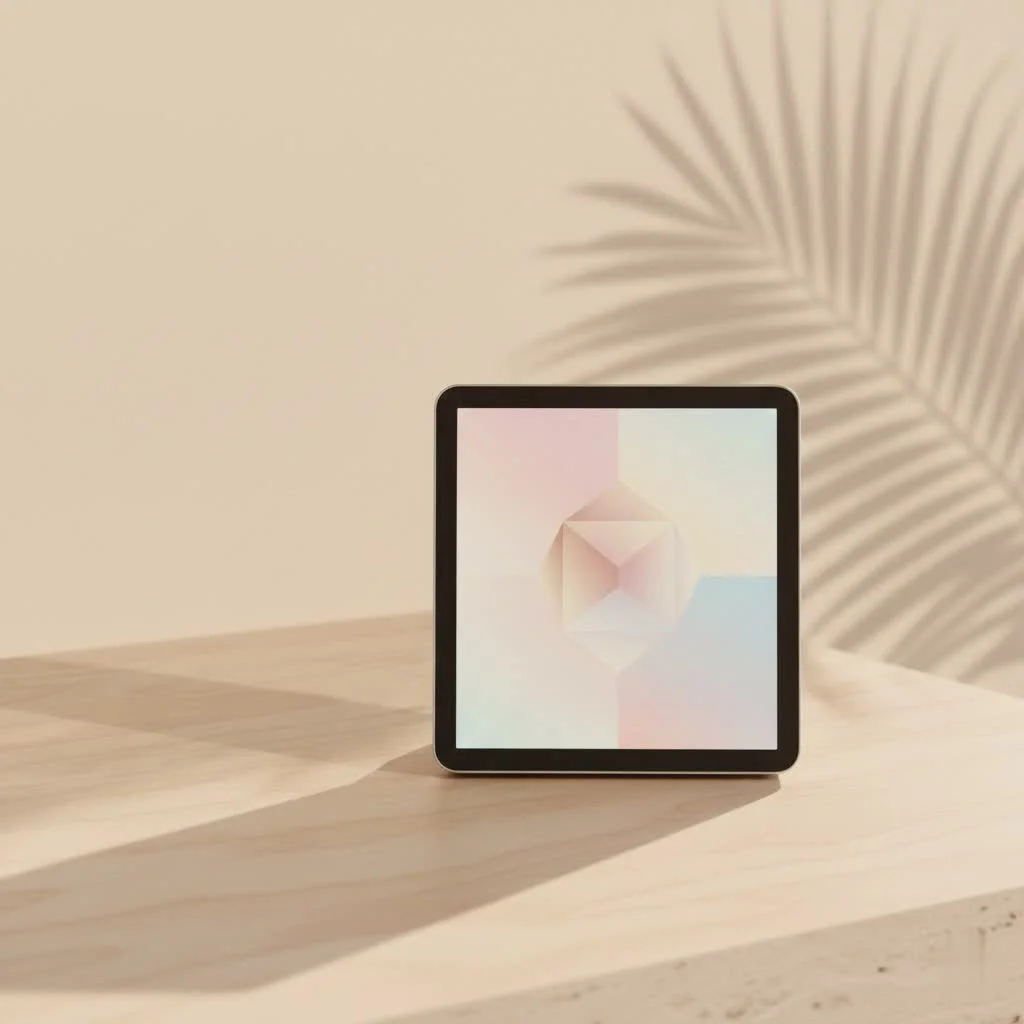 Close-up of a modern LCD digital photo frame displaying a family photo